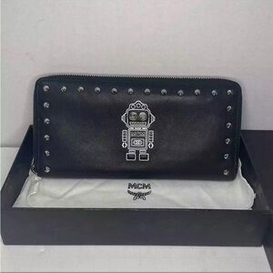 MCM Rare Studded Robot Black Leather Wallet with Box & Dust Bag Limited Edition